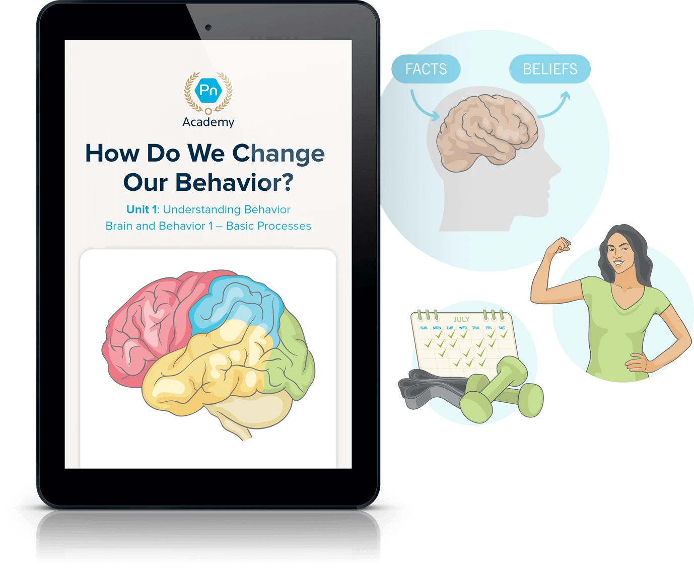Change Psychology Advanced Certificate course on a tablet — 'How Do We Change Our Behavior?'