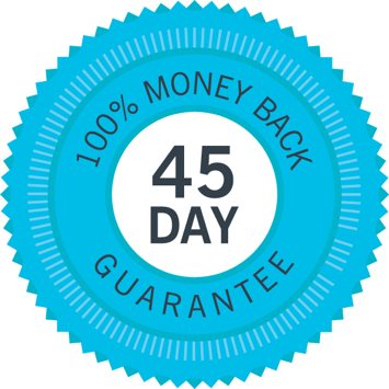 Illustration of 45 day money back guarantee badge for PN Level 1 nutrition certification