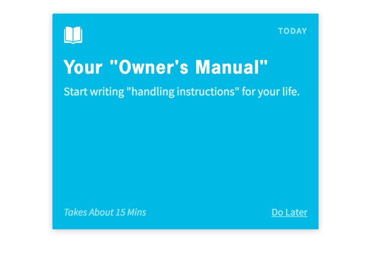 One of the "Build Your Owner's Manual" exercises from the program.