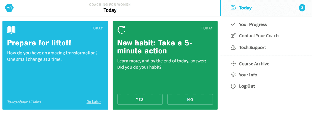 How lessons and habits are presented on a client's "today page".