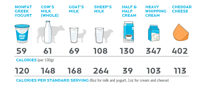A quick calorie comparison of dairy products