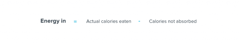 energy in equals actual calories eaten minus calories not absorbed